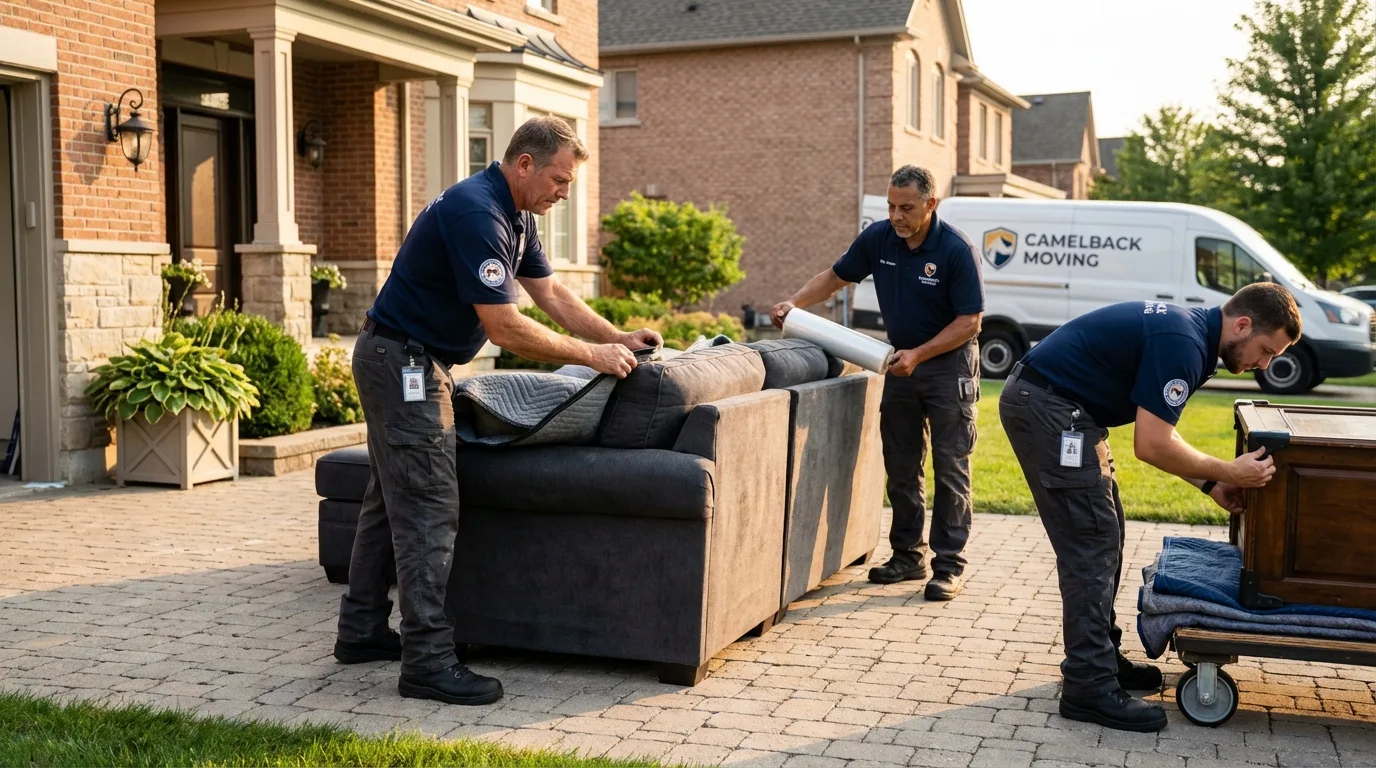 Large estate moving crew wrapping furniture in Linneus, MO